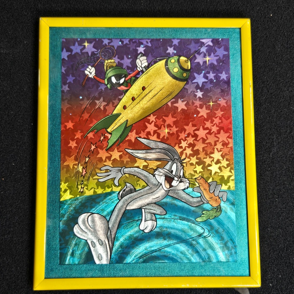 Vintage Looney Tunes Bugs Bunny Marvin the Martian Holographic Art Framed 8x10